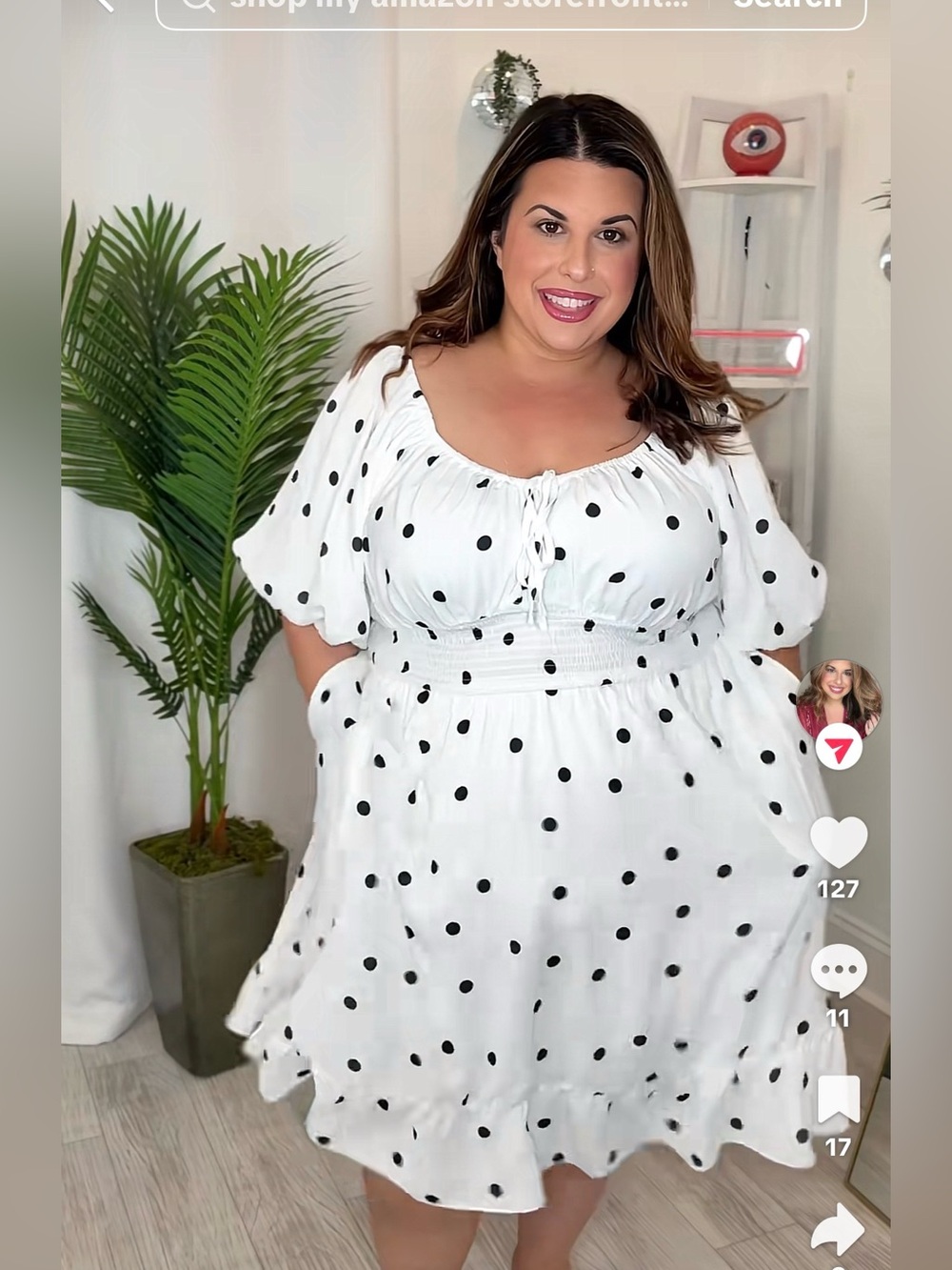 Plus White with Black Polka Dot Puff-Sleeve Sundress